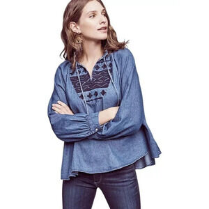 Anthropologie Chambray Top Womens Small Ne Quittez Pas Chambray Boho Hippie